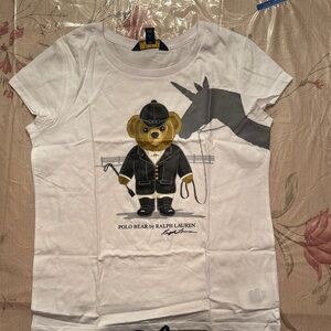 Ralph Lauren Kids White Equestrian Polo Bear Tee